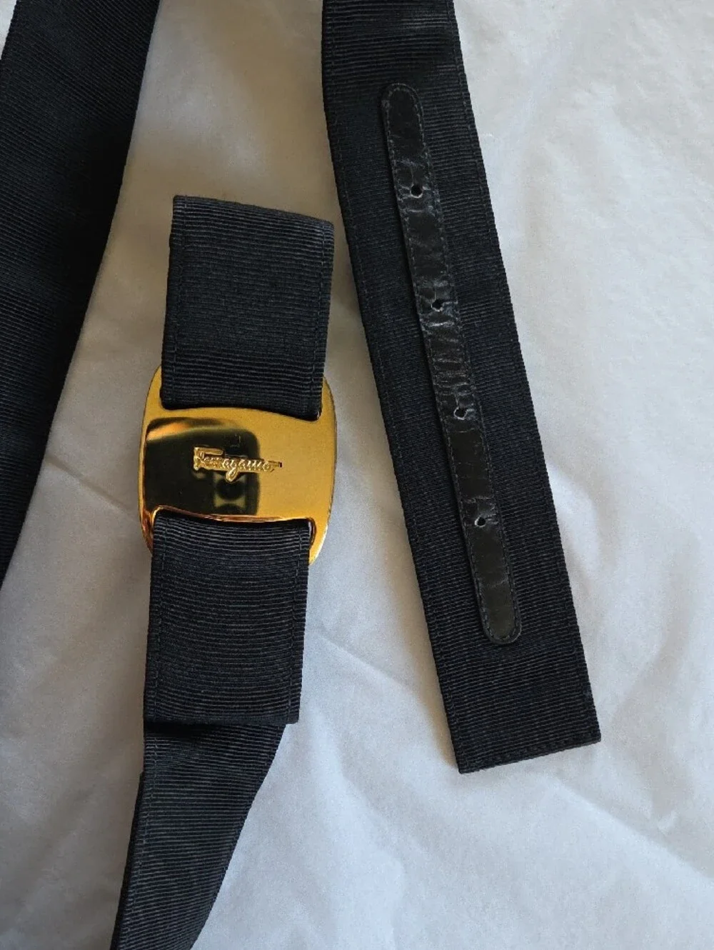 Salvatore Ferragamo Black Grosgrain Belt with Gold Logo Buckle